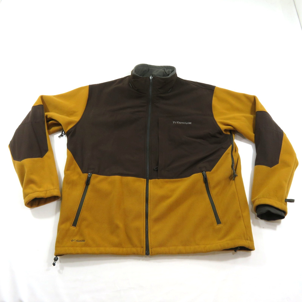 Columbia Fleece Polyester Jacket Titanium Gold Brown Zip Front Sz 2XL